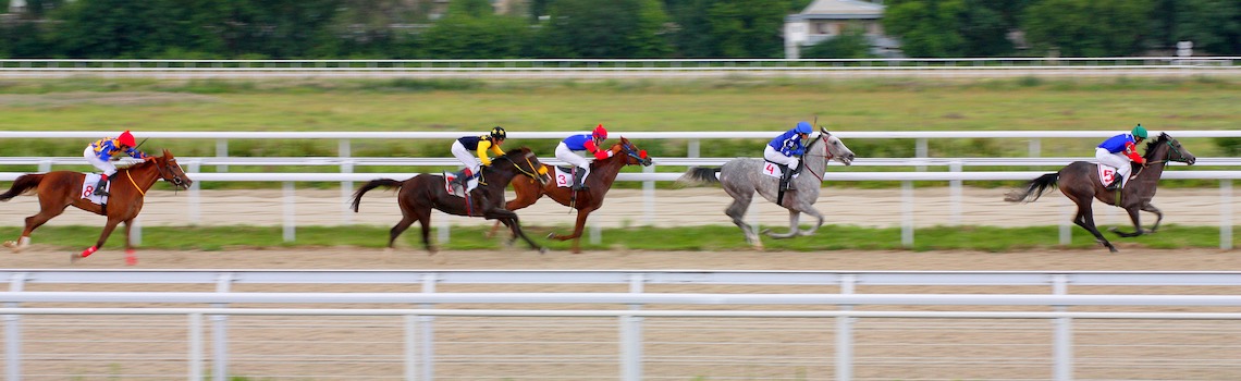 Trackside image of horse race