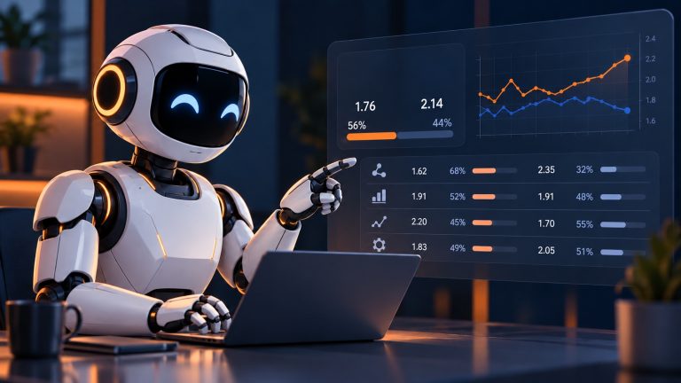 AI robot pointing at sports betting data